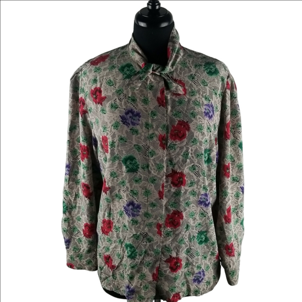 100% Silk Vintage Blouse Size 10